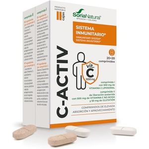 Soria Natural C-Activ – met vitamine C liposomal, zuurvrij en glutathion – bevordert het immuunsysteem en helpt vermoeidheid en vermoeidheid te verminderen – 20 tabletten met 1200 mg en 1400 mg