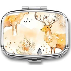 Pillendoos met spiegel 2 compartimenten handgetekende eland pillenetui voor portemonnee zak wekelijkse pillenorganisator reizen medicijnkoffer draagbare pillenhouder voor dagelijks gebruik
