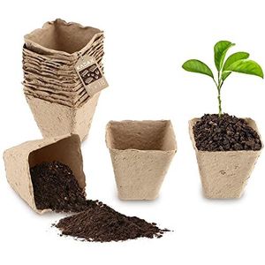 KADAX Turfpotten, kweekpotten, afbreekbare kweekpotten, kweekplaten, biologische pot, papieren potten, groeipotten, vezelpotten (18, vierkant)