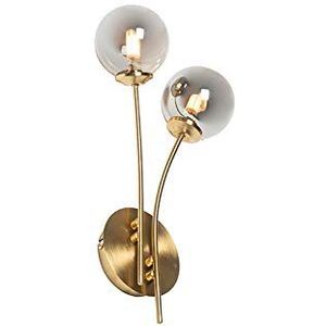 QAZQA - Landelijk | Vintage Moderne wandlamp goud 2-lichts met smoke glas - Athens | Woonkamer | Slaapkamer | Keuken - Glas Langwerpig - G9 Geschikt voor LED - Max. 2 x 28 Watt
