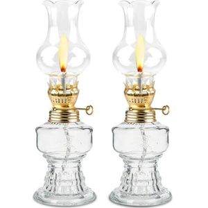 2 stuks glazen petroleumlampen, transparante olielamp, glas, retro lamp voor binnenruimtes, klassieke petroleumlampen, winddichte olielamp, instelbare olielampen voor noodgevallen, tuin