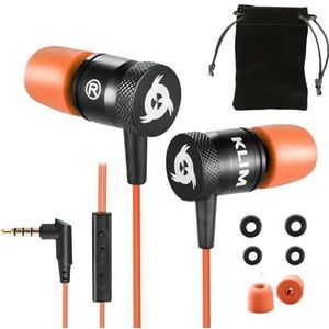 KLIM Fusion - Oortelefoons In-ear met microfoon + Zeer Duurzaam met 5 jaar garantie + Comfortabel Traagschuim + Koptelefoon met microfoon voor Mobiele PC PS4 Xbox One Switch + Versie 2021 + Oranje