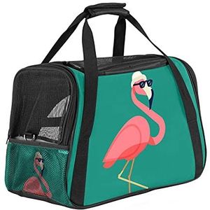 Grappige Flamingo Met Bril Pet Carrier Bag, Draagbare Tote Bag Top Opening, Verwijderbare Mat En Ademend Mesh, Transport Handtas Voor Honden En Katten