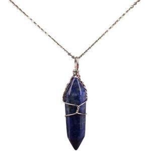 Handmade Jewelry: Wire Wrapped Natural White Turquoises Opal Stone Point Pendant Necklace with Silvery Chains for Women (Color : Sodalite)