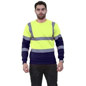 janisramone® Hi Vis trui voor heren - reflecterende werktrui voor heren met hoge zichtbaarheid - Hi Vis sweatshirt voor heren - casual Hi Vis fleece trui voor werkkleding en veiligheidsdoeleinden,