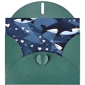 Blauwe orka's wenskaart, blanco wenskaart met envelop, &16 x 10,5 cm, voor afstuderen, bruiloft, feest, bedankt