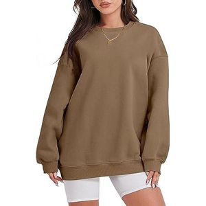 Dames schattige lichtgewicht sweatshirts met lange mouwen, ronde hals, oversized grafische hoodie, tops, losse blouses (Color : 10 brown, Size : XS)