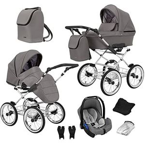 SaintBaby Kinderwagen Retro Classic 2in1 3in1 Isofix babyzitje combi-kinderwagen buggy Grey Mud ROM-10 3in1 met babyzitje