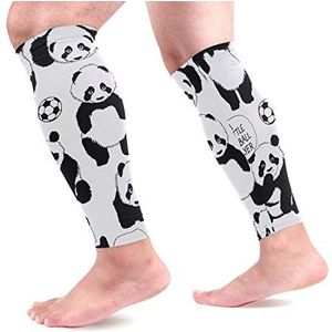 EZIOLY Ik ben een kleine voetballer Panda's sport kalf compressie mouwen been compressie sokken kuitbeschermer voor hardlopen, fietsen, moederschap, reizen, verpleegkundigen