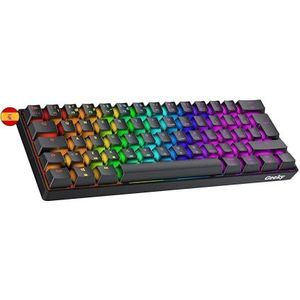 Geeky GK61 60% | Hot Swap Mechanisch Gaming Toetsenbord | 62 Toetsen Multi Kleur RGB LED Achtergrondverlichting voor PC/Mac Gamer | ISO ES Spaanse + LATAM Indeling (Zwart, Mechanical Speed Yellow)