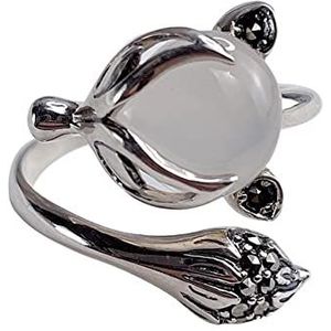 925 zilveren ring, verstelbare ringen voor dames, Ringen Trendy Delicaat S925 Zilver Vintage Chalcedoon Ringopening kan worden aangepast Feest for meisjes