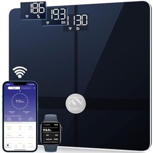 FITINDEX Wi-Fi-weegschaal voor lichaamsgewicht, slimme weegschaal met BMI, lichaamsvet, spiermassa, digitaal, Bluetooth, badkamer, 13 lichaamssamenstellingsanalyse, gezondheidsmonitor, FSA HSA komt in