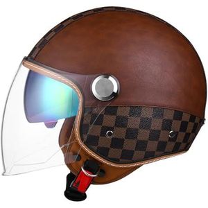 Open Face Motorhelm, 3/4 Retro Bromfietshelm voor Volwassen Vrouwen Mannen, Half Face Vintage Scooter Motorfiets ATV Motorhelmen met Vizier 06,M