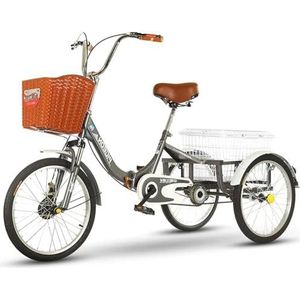 Cruiserfiets met drie wielen for volwassenen, 20 inch zware driewieler met één snelheid, eenvoudige montage hometrainer met grote mand, for recreatie, winkelen(Color:A)