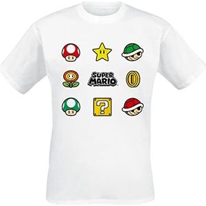Super Mario Items T-shirt wit M 100% katoen Fan merch, Gaming, Nintendo