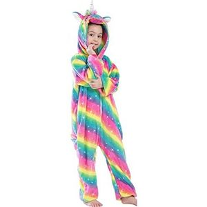 Saibit Meisjes jongens regenboog eenhoorn onesies pyjama's, badjas, nachtkleding, comfortabele onesie, dierenpyjama, capuchon, superzachte fleece jumpsuit, playsuit wear, Unicorn G, 8 jaar