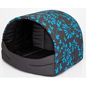 PillowPrim Hondenhok, hondenmand, hondenbed, hondenhuisje, kattenmand, slaapplaats, XL - 60 x 49 cm, blauw gebloemd