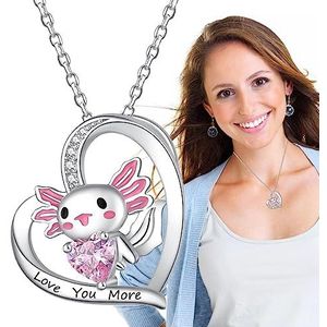 TUJOBA Axolotl ketting, schattige roze ketting | Vrouwen dierenketting met hartvormige hanger,Axolotl kristallen sieraden voor daten, vakanties, evenementen, bijeenkomsten, feesten, reizen