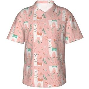 Roze Camel Cactus Print Leuk Hawaiiaans Shirt voor Mannen Casual Korte Mouw Button Down Shirts Zomervakantie, Zwart, S