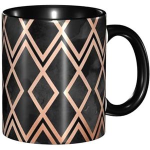 BEEOFICEPENG Mok, 330ml Aangepaste Keramische Cup Koffie Cup Thee Cup voor Keuken Restaurant Kantoor, Koper en Zwarte Geo Diamanten