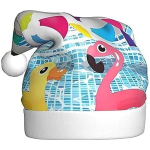 QQLADY Flamingo en zwembad Kerstman Hoed voor Volwassenen Kerstmuts Xmas Vakantie Hoed voor Nieuwjaar Party Supplies