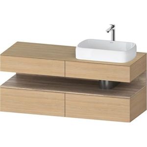 Duravit Qatego console badmeubel, 2 uitschuifelementen, 2 laden, uitsparing rechts, 1400x550x600mm, nis eik gemarmerd, QA4766055, Kleur: Eiken natuur/met nisverlichting