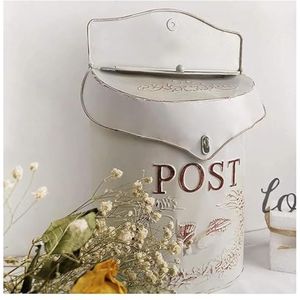 Veilige aan de muur gemonte erde brievenbus Aan de muur gemonteerde rustieke brievenbus, brievenbus, suggestiekast, vintage ijzer, verweerd metaal, landhuis, buitenhuisdecoratie(White)