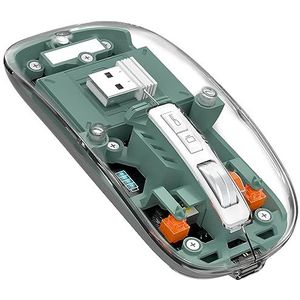MAGIC-REFINER Draadloze Muis, 2.4 GHz of Bluetooth 5.0 Wireless Mouse, Stille Klikken, Oplaadbare, 2400DPI USB-C Transparante Gaming Mouse, Batterijniveau Zichtbaar, Laptop/Win/Mac/Chrome, Groen
