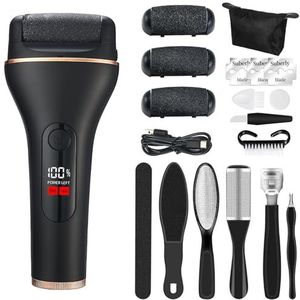 TAVADA Elektrische Eeltverwijderaar,Elektrische Voetvijl met 2 Versnellingen,3 Reservewielen,19 Elektrische Pedicure Set,Huid-Eeltverwijderaar met Werklicht,Oplaadbaar,Waterdicht