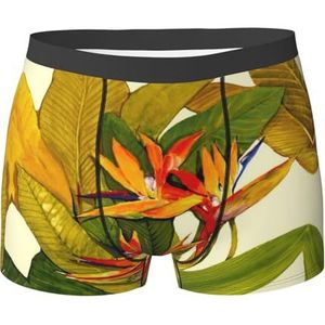 ZJYAGZX Boxershorts voor heren met tropische bloemenprint, comfortabele onderbroek met ademende vochtafvoerende onderbroeken, Zwart, XL