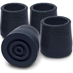 Top Glides Stalen versterkte wandelaar, commode en bad bank vervanging rubberen tips, zwart, 1 inch (Pack van 4)