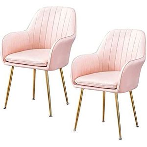 GEIRONV Eetkamerstoelen Set van 2, fluwelen stoel en rugleuning fauteuil met metalen benen verstelbare voeten woonkamer make-up stoel Eetstoelen (Color : Pink)