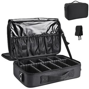 Shretty Make-uptas reisorganisator Cosmetische Case Draagbare Kunstenaar Opbergtas met Verstelbare Verdelers voor Vrouwen Cosmetica Borstels, Zwart, M, Klassiek