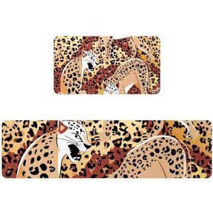 VAPOKF 2 stuks keukenmat wilde luipaard dierenprints, antislip wasbaar vloertapijt, absorberende keukenmat loper tapijt voor keuken, hal, wasruimte