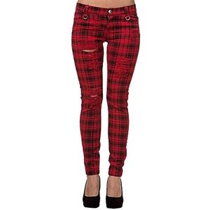 Banned Emo Punk Plaid Tartan Strakke Broek Voor Dames - Rood (M)