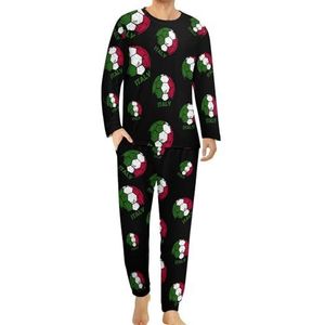 Italiaanse vlag voetbal comfortabele heren pyjama set ronde hals lange mouwen loungewear met zakken 5XL
