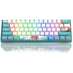 QPSJXN Compact mechanisch toetsenbord 60 procent hotswap WK61 draagbare rode schakelaar met achtergrondverlichting met pudding keycaps compatibel met pc en compatibiliteit (WK61 W cyaan oranje)