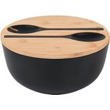 Saladeschalen met Bestek Grote Mengkom voor Soep, Noten, Fruit, Salades en Decoratie, 24,9 cm (Zwart)