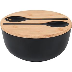 Saladeschalen met Bestek Grote Mengkom voor Soep, Noten, Fruit, Salades en Decoratie, 24,9 cm (Zwart)