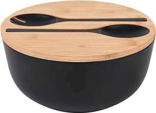 Saladeschalen met Bestek Grote Mengkom voor Soep, Noten, Fruit, Salades en Decoratie, 24,9 cm (Zwart)