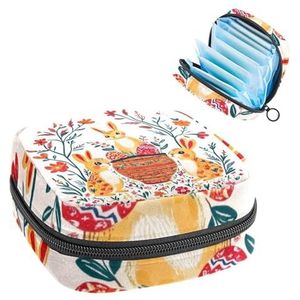 Opbergtas voor maandverband, schattige konijntjes, paaseieren, bloemen en een mandje, draagbare maandzak, inlegkruisjes, tampons, maandverband, opberghouder voor vrouwen, school, kantoor