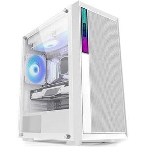 Mid-Tower E-ATX/MicroATX/ITX Computerbehuizing, Gehard Glazen Paneel, Rasterfrontpaneel, Verticale GPU-beugelondersteuning, Waterkoeling, RGB-modus(White)