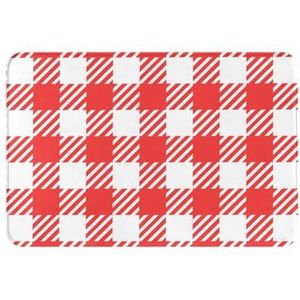GloGlobal Rode picknick tafelkleed geruit geruit abstract, deurmat badmat antislip vloermat zachte badkamertapijten absorberend badkamerkussen 40x60 cm