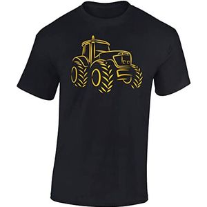 Tractor-T-shirt voor heren | trekker T-shirt heren | landbouwwerkkleding | boer shirt, Zwart - Motief Geel, L