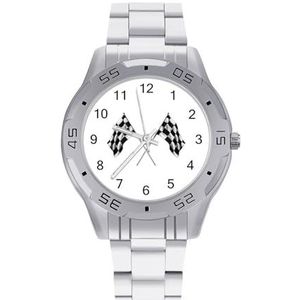 Zwart En Wit Geruite Vlaggen Mannen Zakelijke Horloges Legering Analoge Quartz Horloge Mode Horloges