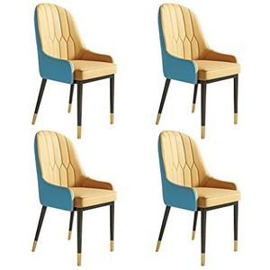 GEIRONV Lederen eetkamerstoelen Set van 4, met metalen voeten thuis woonkamer armleuning stoelen hotel kantoor Computer stoelen Eetstoelen (Color : Camel+blue)