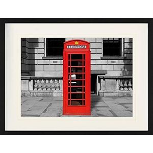 1art1 London Poster Red Telephone Box Ingelijste Foto Met Passepartout | Muur Foto's | In Een Fotolijstje 80x60 cm