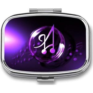 Paarse Muziek Symbool Pillendoos 2 Compartiment Vierkante Pillendoos voor Pocket Purse Draagbare Reizen Geneeskunde Tablet Vitamine Houder Organizer Mini Decoratieve Pil Case