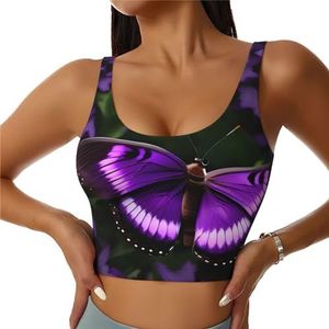 Mooie Paarse Vlinder Print Comfortabele Vrouwen Sport Vest Yoga Workout Vest Voor Vrouwen Lichtgewicht Zomer, Zwart, S