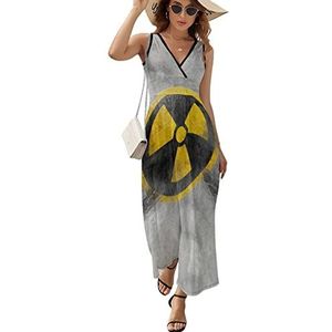 Geel nucleair radioactief symbool reactor teken vrouwen maxi lange jurk V-hals mouwloze tank zonnejurk zomer